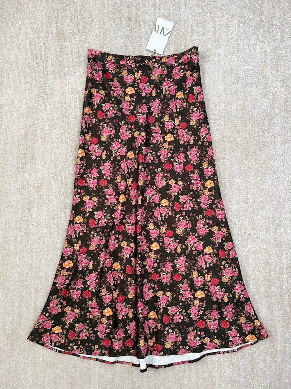 NWT Zara Floral Green Pink Maxi Boho Skirt S